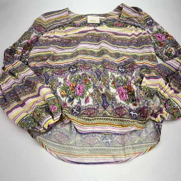 Maeve Tops - Anthropologie Maeve Ceresco Peasant Boho Floral Blouse Top V-Neck Sz XS